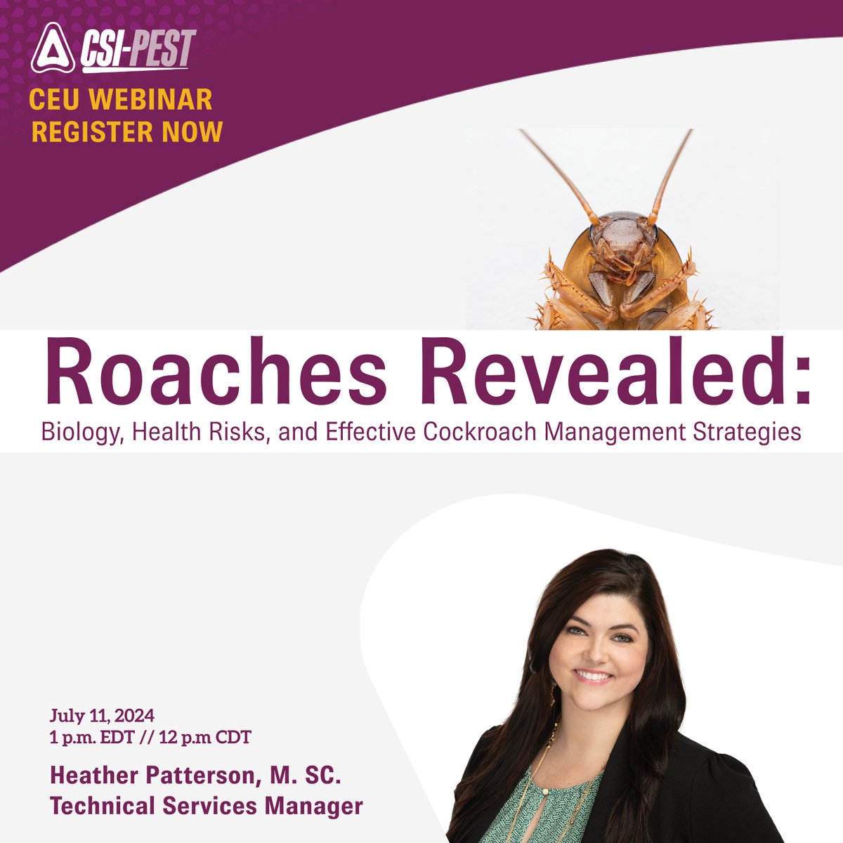 csi_pest's tweet photo. Earn free, state-approved CEU credit in our upcoming #PMPWebinar! 🪳 Dive into the fascinating world of cockroach biology and discover what makes them so successful.  
REGISTER HERE 👇
https://t.co/994OfAdcPf
#PestControl #CockroachManagement https://t.co/nBoRFAtlCN