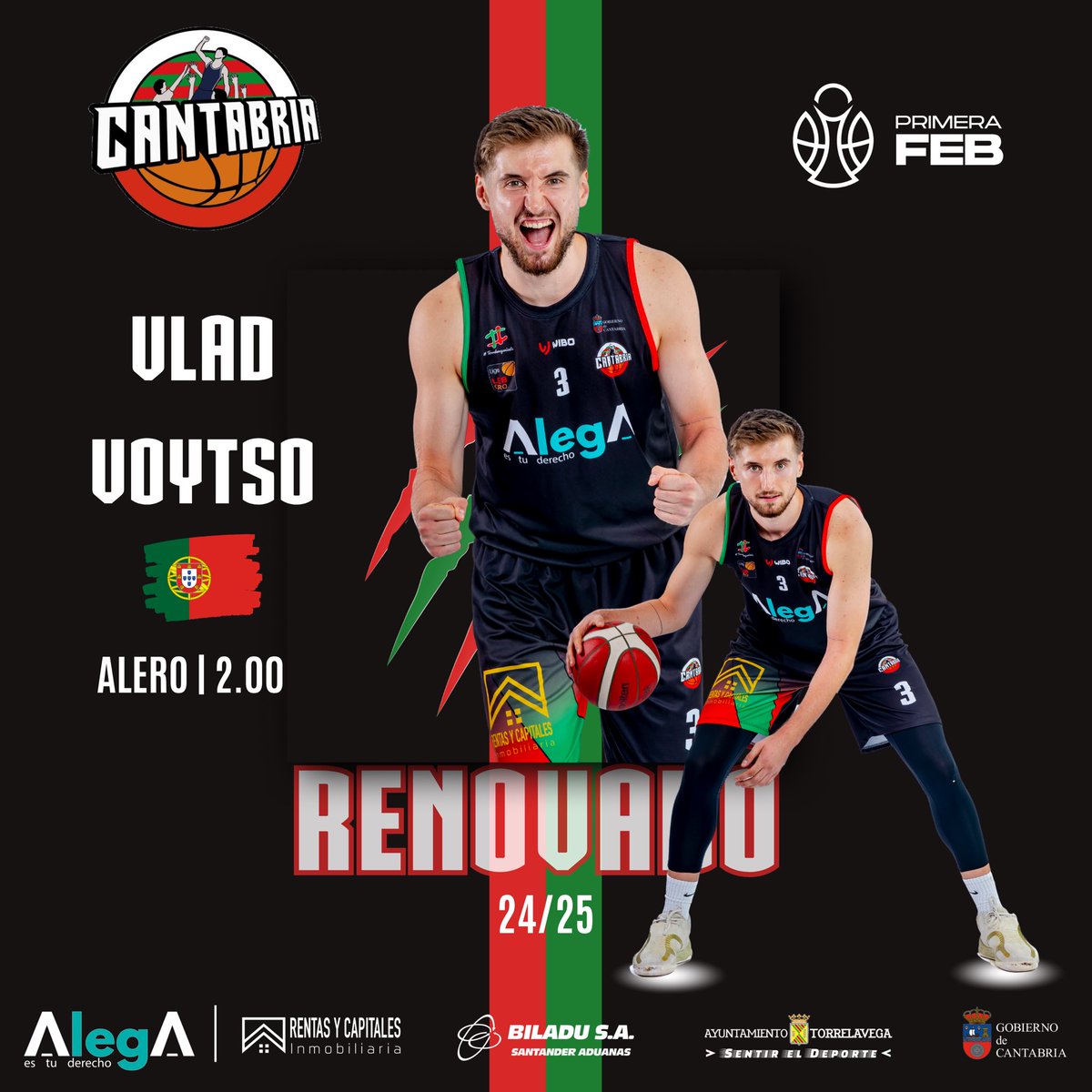 GrupoAlegaCant's tweet photo. 📝 OFICIAL: Vlad Voytso vestirá nuestros colores un año más

¡Grande @vvoytso! ❤️💚

#BaloncestoDePrimera https://t.co/3TB5tU5EC4