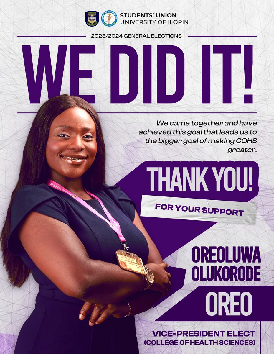 I feel very honored to have been elected as the 10th Vice President (COHS) of the "Better By Far" University, <a href="/UnilorinNGR/">University of Ilorin, Nigeria</a>.

Looking forward to what the future holds!