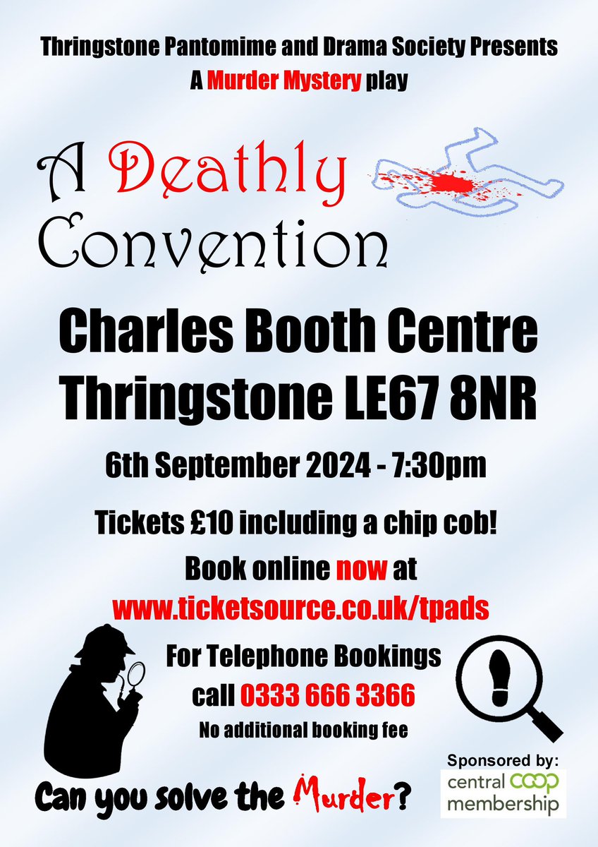 TPADS1's tweet photo. Tickets are now available for our next murder mystery “A Deathly Convention” Will you discover the murder/s and be the winning team 🎭 https://t.co/TqSimrpJaj