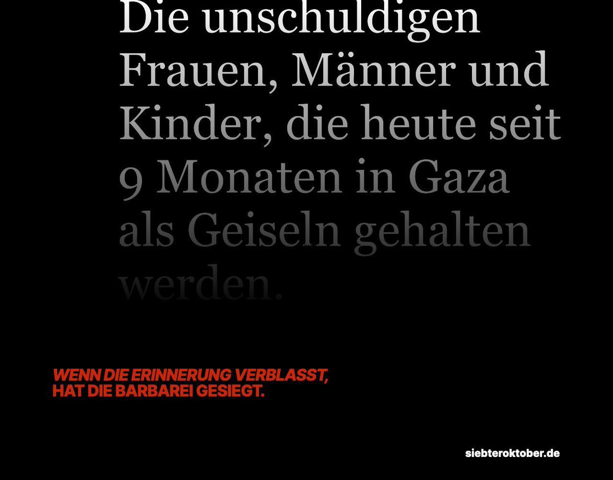 roblagnac's tweet photo. In Gedenken an die Opfer des 7. Oktober: Heute vor neun Monaten griffen Terroristen der Hamas Israel feige und heimtückisch an. Mindestens 1139 unschuldige Menschen wurden grausam ermordet, 240 Frauen, Männer und Kinder verschleppt. Viele wurden gefoltert, vergewaltigt, misshandelt. Noch immer sind 116 der verschleppten Geiseln im Gaza-Streifen. Wieviel von ihnen noch leben, ist unbekannt. Ich hoffe und bete für jede dieser Geiseln. Für ihre Freilassung, für ihre Rettung und für ihre Rückkehr zu ihren Familien.
Bitte gedenken Sie mit Ihrer Unterschrift der Opfer des 7. Oktober auf https://t.co/KH84TWUUcd.

#bringthemhome
