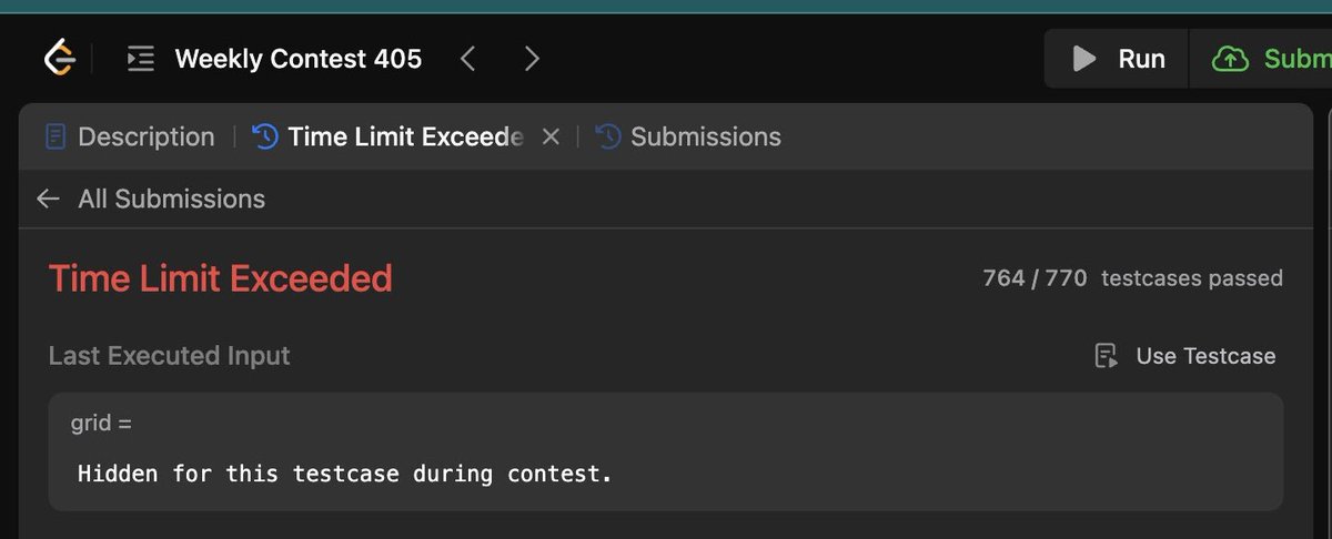 Kapilg236's tweet image. Participated in LeetCode Weekly Contest 405 :

I managed to solve 2 out of 4 problems,

got tle in 3rd not able to optimise it.

#LeetCode #CodingContests #SoftwareEngineering #ProblemSolving #LearningJourney #DSA