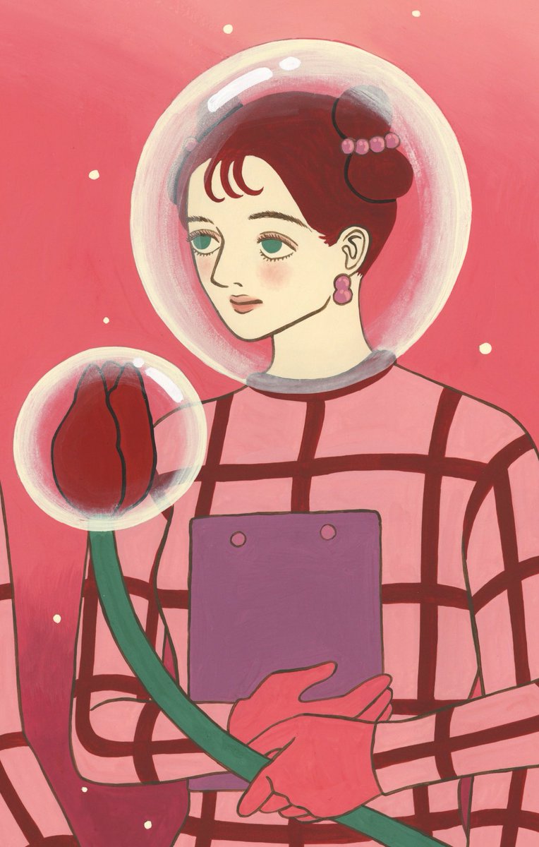 「ピンクはあんまり使わない色だけどピンクの絵描くと大好きな絵になる!かわい〜この絵」|谷小夏のイラスト