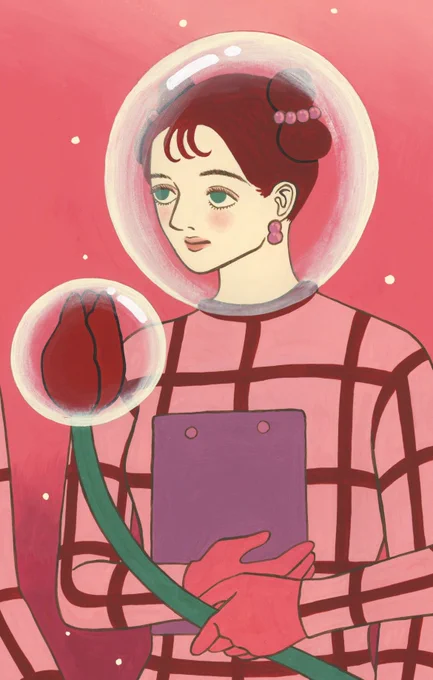 ピンクはあんまり使わない色だけどピンクの絵描くと大好きな絵になる!かわい〜この絵のシリーズも今個展で展示中です〜 