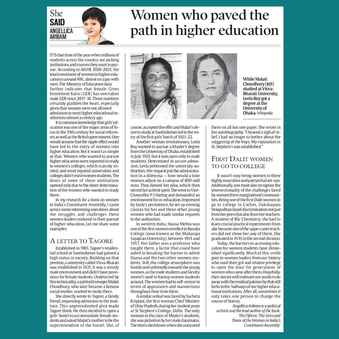 A century ago, most colleges and universities didn’t allow admission of women. But the sheer determination of the women who wanted to study forced them to open their doors. Our founder <a href="/AngellicAribam/">Angellica Aribam</a> shares their inspiring stories in today’s <a href="/IndianExpress/">The Indian Express</a>.