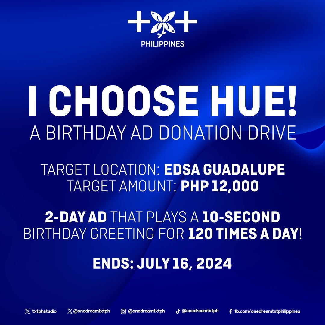 eloquestlydae's tweet photo. [CROWD FUNDING FOR BIRTHDAY ADS FOR #HUENINGKAI] 

@onedreamtxtph is having a BDAY AD donation drive to promote Kai's in the big LED Screen in the busy road of EDSA Guadalupe in the Philippines! 

Target: 12,000 PHP

ENDS JULY 16 ‼️
Any amount is appreciated! 

More details 👇 https://t.co/FBqin7RUYk