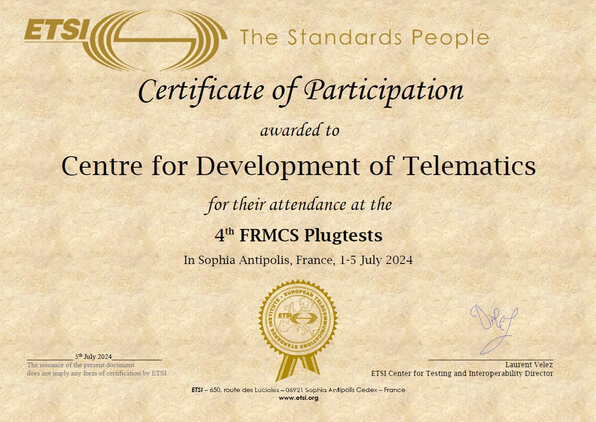 We at <a href="/CDOT_India/">C-DOT</a> are thrilled to announce the successful conclusion of our participation in the 4th FRMCS Plugtests event, organized by <a href="/ETSI_STANDARDS/">ETSI</a> in Sophia Antipolis, #France!

Over the course of this event, our #MCX #Solution demonstrated seamless interoperability with
