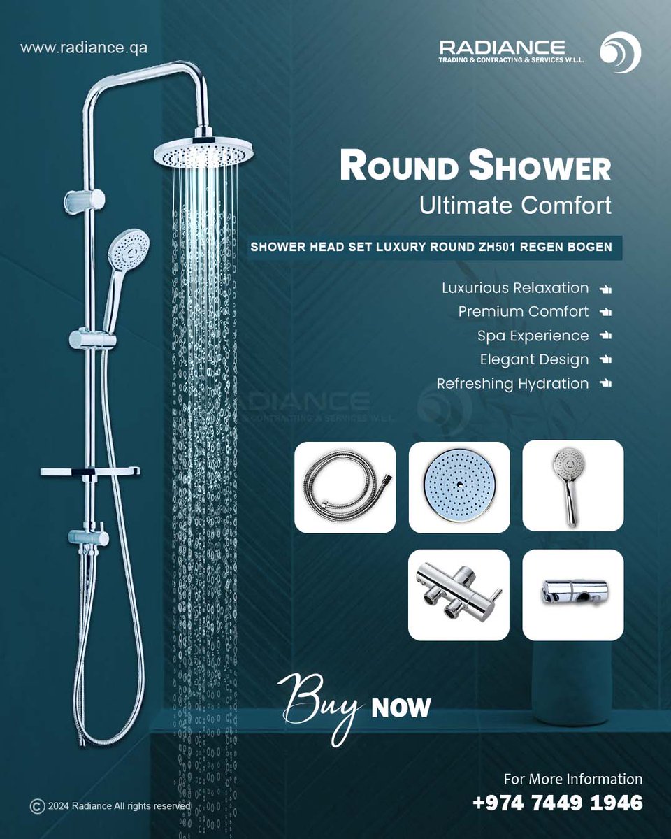 Radiance Qatar is introducing the ZH501 REGEN BOGEN Luxury Round Shower Head Set: 🛁 Elevate your daily routine with unparalleled luxury and sophistication.
   
please visit radiance.qa 
call +974 7449 1946. Kindly contact us.