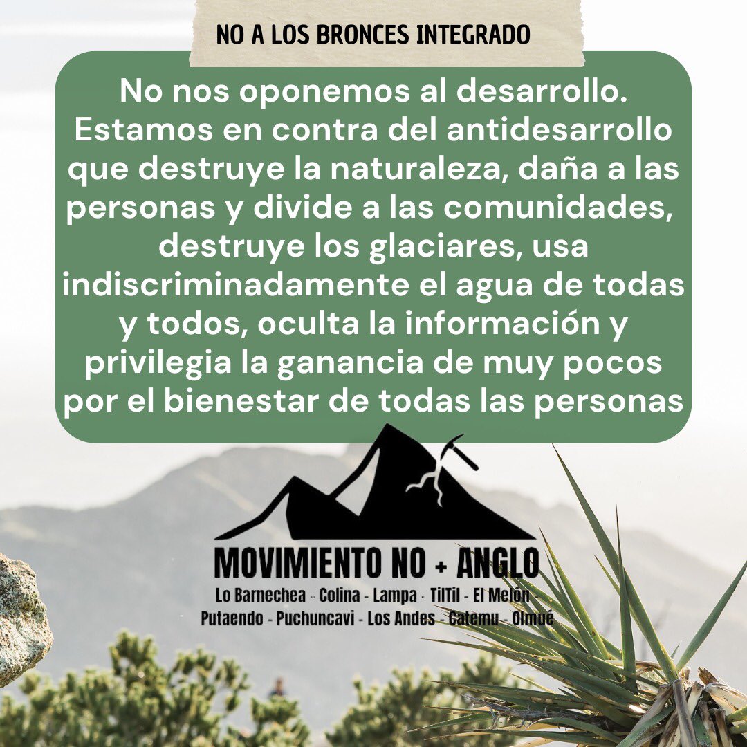Asi como nos han hecho creer que somos un pais minero (¡¡¡Somos muchísimo más que eso!!!) algunos intentan mostrar las luchas y resistencias medio ambientales como en oposición al desarrollo.

Pero, las mentiras están desmoronándose. Queremos desarrollo, pero no a cualquier costo