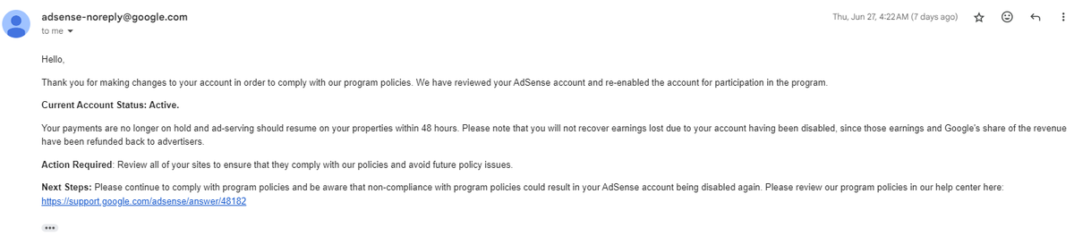 My Adsense has been disabled because "according to your system "i promote hacking and cracking softwares", which is 100% FALSE. I did an "appeal" and received an email that states that my account is reactivated but it's been more than 7 days and it's not
<a href="/TeamYouTube/">TeamYouTube</a>
<a href="/AdSense/">gpublisherstemp</a>
