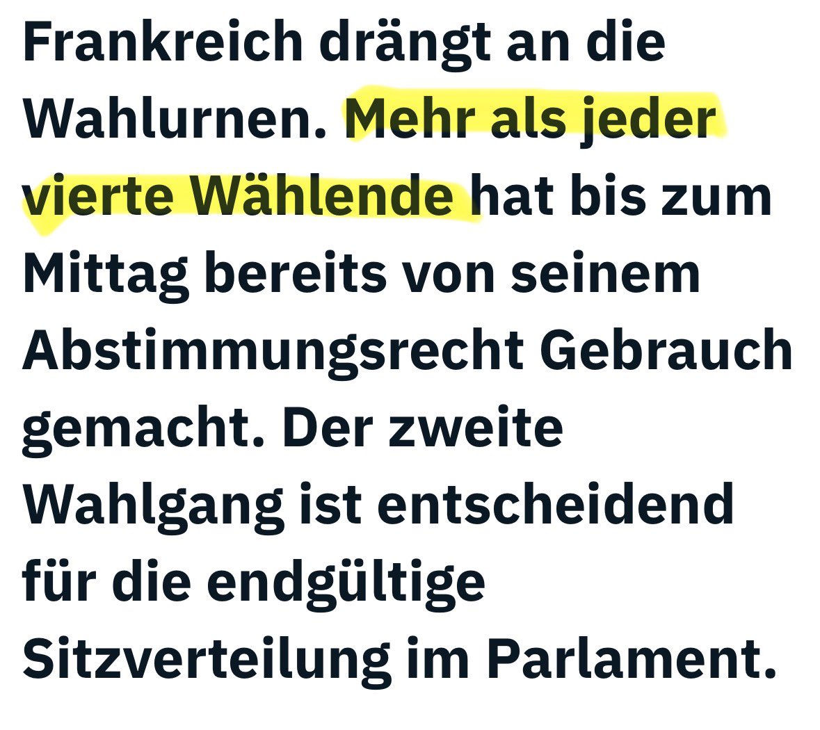 Jeder „vierte Wählende“ . . . Was ist mit den drei anderen? Sind die nicht bis zur Stimmabgabe „Nicht-Wählende“? Hochinteressanter Sprachgebrauch, liebes <a href="/ntvde/">ntv Nachrichten</a>-Team. So selbsterklärend, einfach und barrierefrei.