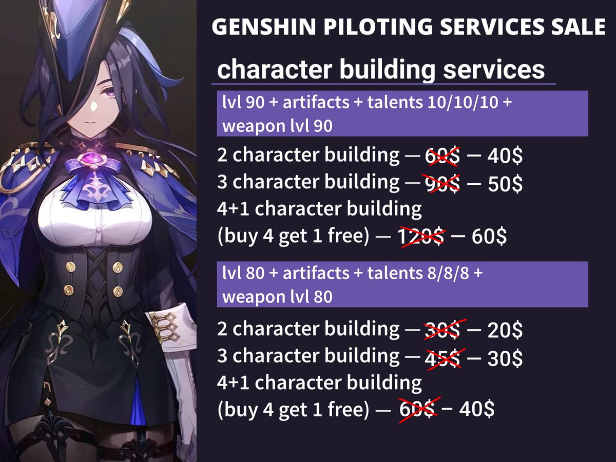 vodyatsar's tweet photo. GENSHIN IMPACT PILOTING SERVICES SALE!

since natlan is only one version away, im giving off discount on my services with some exclusive offers ! 

DM or fill up the form in my bio if interested ^^ 
#genshinimpact #genshintwt #genshinpilot https://t.co/W4n96P0mm5