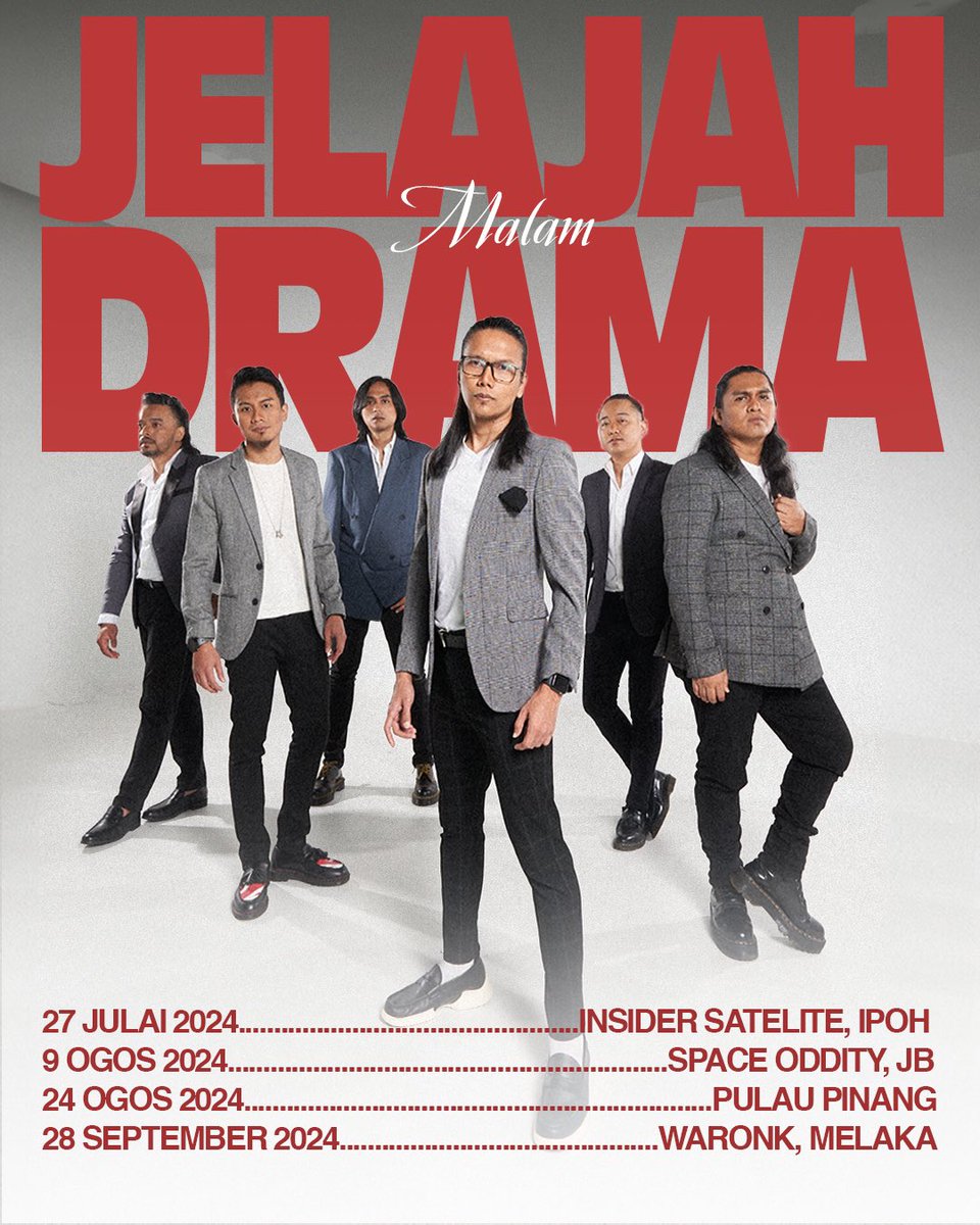 WE ARE COMING TO YOU!

Drama Band nak start Jelajah Malam Drama bermula di Ipoh 27 Julai ini, kemudian kita ke JB pada 9 Ogos! 

Kita bikin gig size je, maksudnya tiket sangat terhad!

Secure tiket engkorang awal-awal kat sini:

dramaband.ubertickets.asia