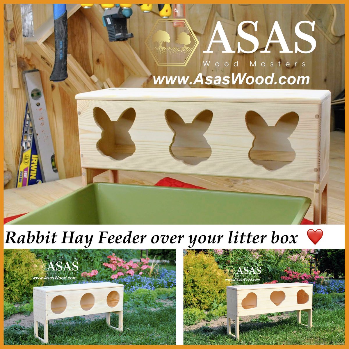 This Rabbit hay feeder over a litter pan is the ideal solution for rabbit owners. You can find this item here: asaswood.com/products/rabbi…