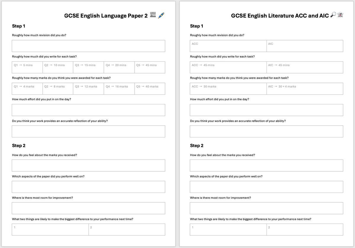 DoWise's tweet photo. A mock exam reflection form for students to complete as part of a wider process of generating feedback https://t.co/5Y1hmuZiQL ✍️ https://t.co/kdX03HNAC9