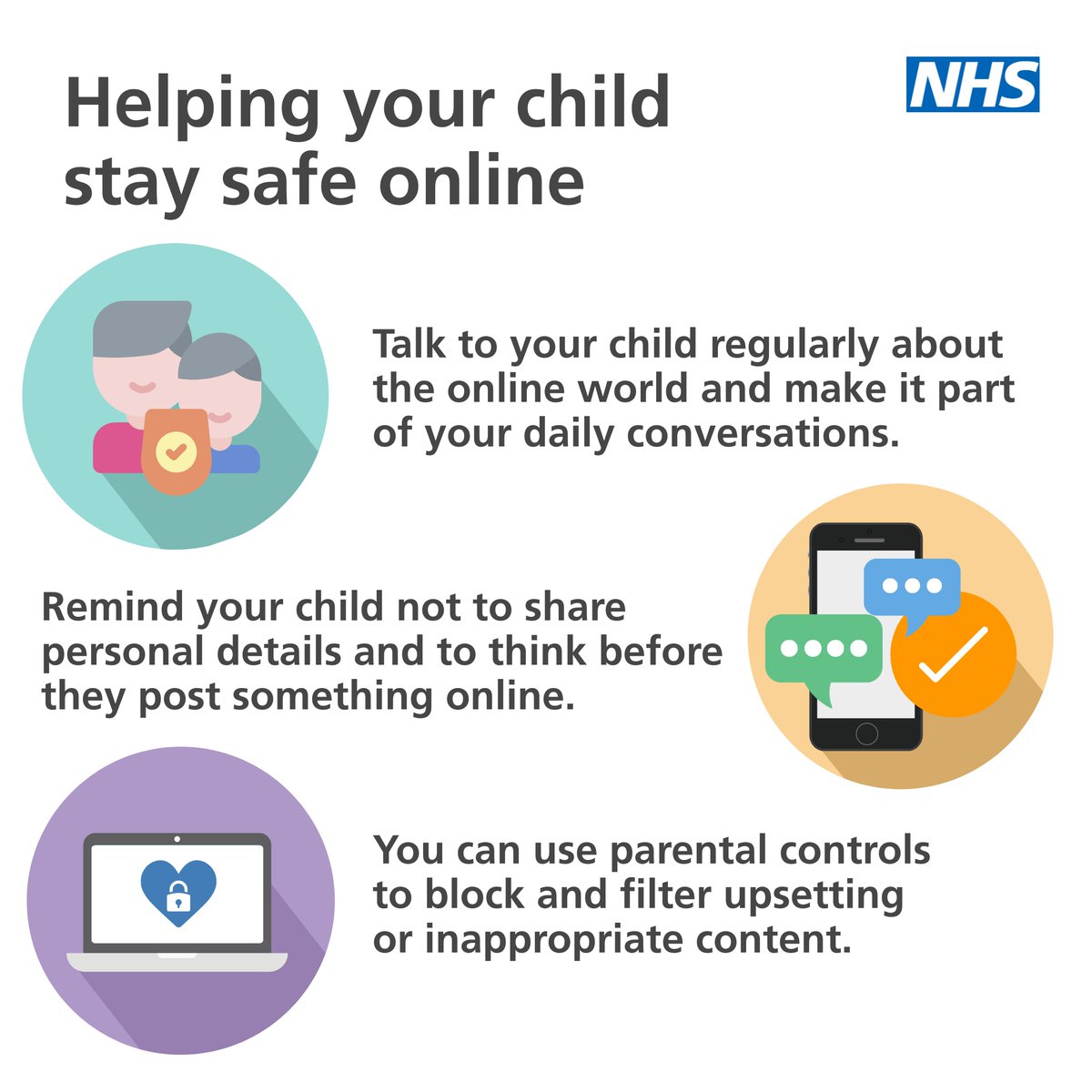 Tips to help children stay safe online:
👉Talk to them regularly about the online world
👉Remind them not to share personal details and to think before they post
👉You can use parental controls to block and filter inappropriate content 
Visit: cambspborochildrenshealth.nhs.uk/online-safety