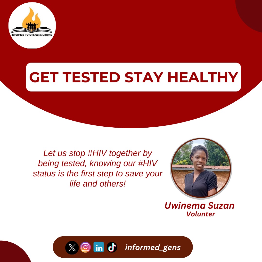 informed_gens's tweet photo. Let's #StopHIV new infections among the young adults by promoting regular #HIV testing for early detection and proper #ART taking.
Schedule your #HIV test today , save your life and others.
#GetTestedStayHealthy
@rangira_lambert @Knooliet @TuyishimeAlbert @harerimana_tito https://t.co/7ZceFvzqHi