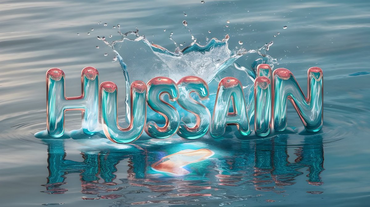 dogidesigner's tweet photo. 🌊✨ Check out this stunning 3D artwork! My name "HUSSAIN" emerges in vibrant, reflective letters from the water, capturing a perfect blend of art and nature. Truly mesmerizing! 💧💖 #3DArt #DigitalArt #WaterEffect #CreativeDesign https://t.co/BVnafOS7Z8