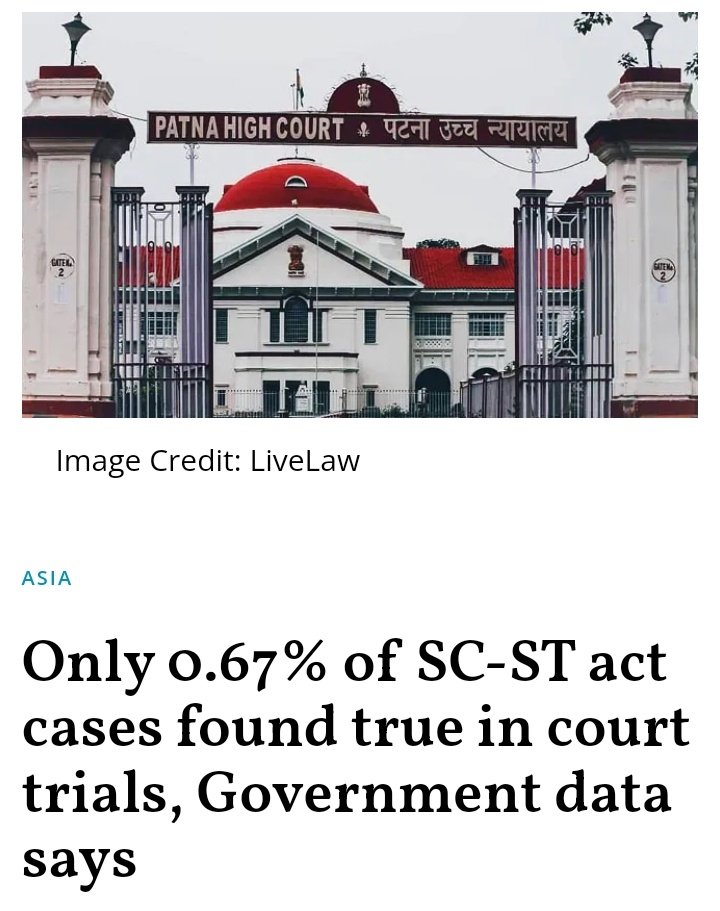 MeritvsQuota's tweet image. Only 0.67% of SC/ST Act cases 
were found true in court trials.

Rest 99.33% were False Positive...

This Law must be Scrapped Immediately.