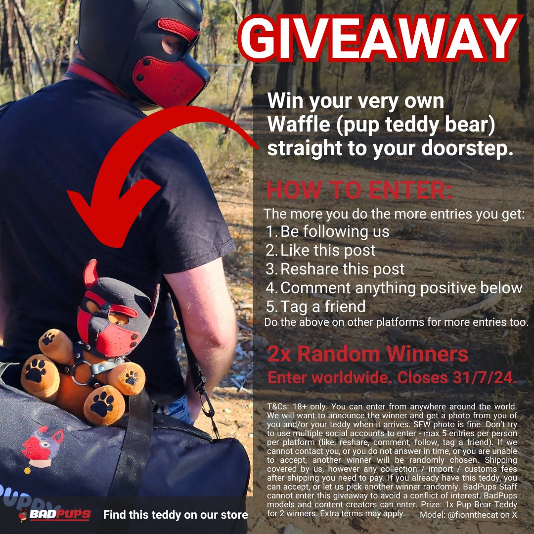 The hype is real. Join our FREE TO ENTER PUP TEDDY BEAR GIVEAWAY. 🧸

Repeat on other socials for even more entries!

#pupplay #puppyplay #humanpup #gaypup #transpup #bdsm #lgbtq