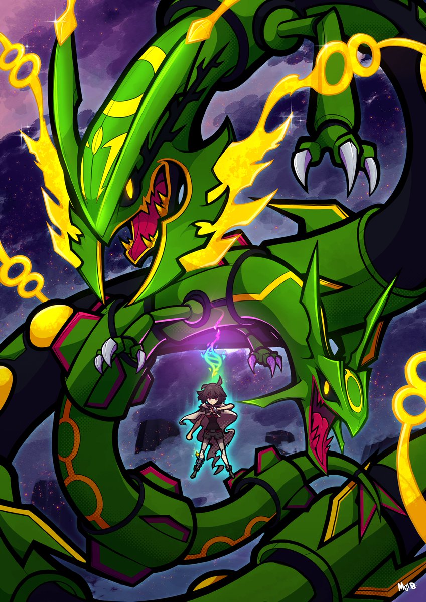 "Mega Rayquaza and Zinnia"

#Pokemon #PokemonScarletViolet #artmoots #fanart