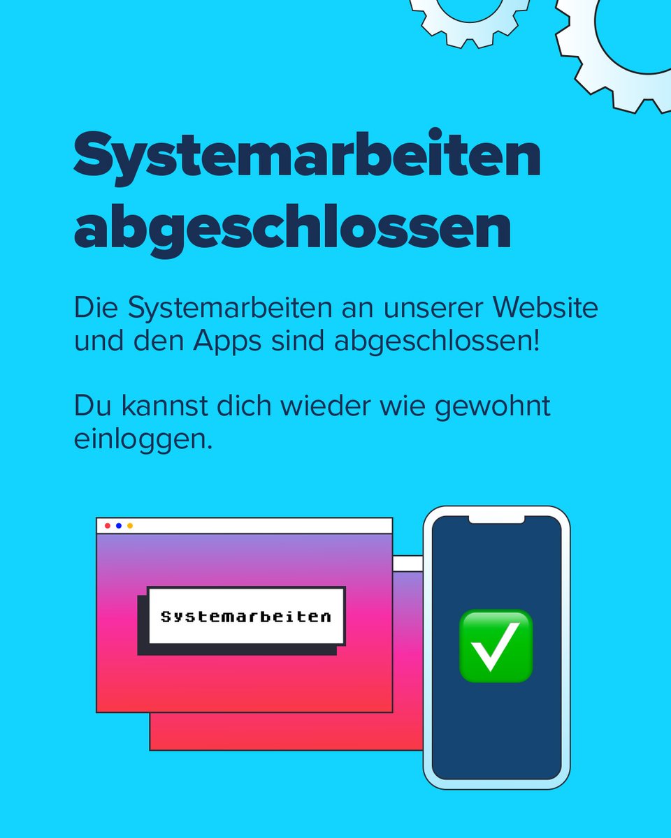 📲 Service-Update: die Systemarbeiten sind abgeschlossen

Wir wünschen noch einen schönen Sonntag!