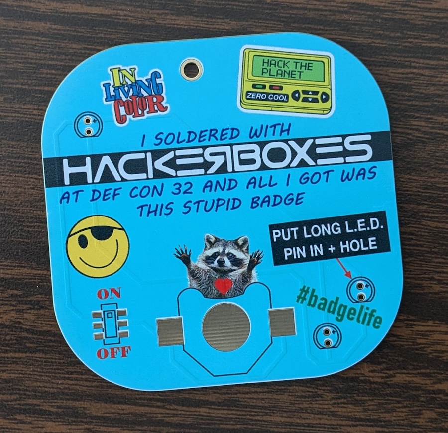 HackerBoxes's tweet image. Trash Panda big hugs and wuv to solder with!  Another swamp critter comin' straight out the F.L.A. #badgelife #DEFCON32