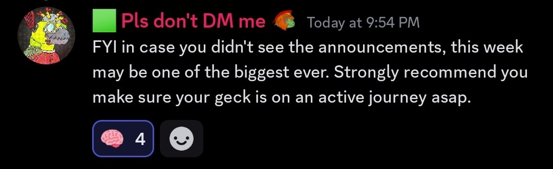 Ngl
If you are a holder of <a href="/GalacticGeckoSG/">🟩Galactic Gecko Space Garage 🦎 🛸 🪐</a> and missed out on dc
<a href="/genuinearticles/">🟩 Genuine Articles // GG 🦎</a> dropped a banger alfa

Do what you must with this info....🙏🦎