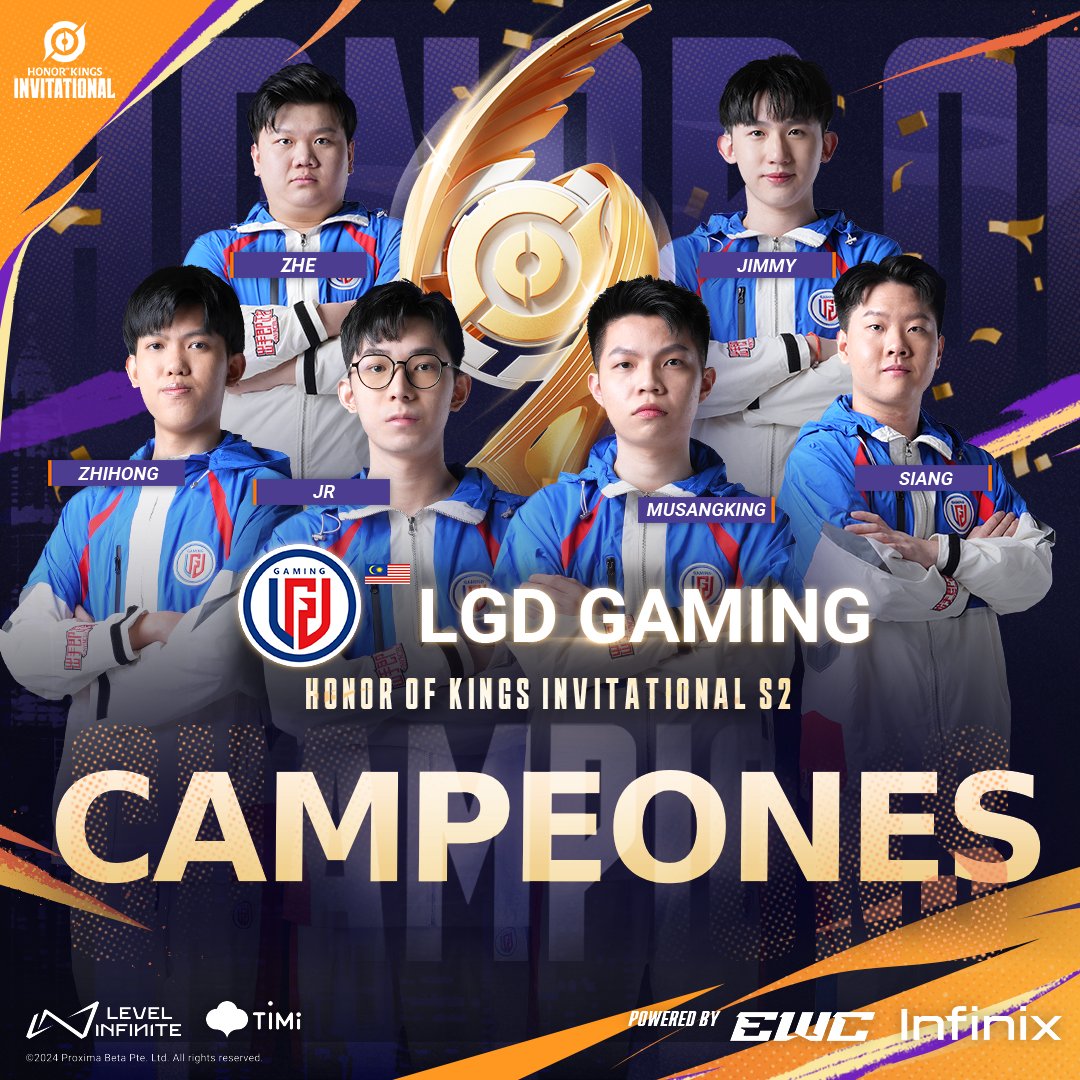 🎉 ¡Felicitaciones a LGD GAMING por ganar el campeonato del Honor of Kings Invitational S2 2024! 🏆 

Ambos finalistas demostraron una habilidad increíble, luchando en las 5 partidas. ¡Gracias por darnos un espectáculo inolvidable, campeones! 🌟