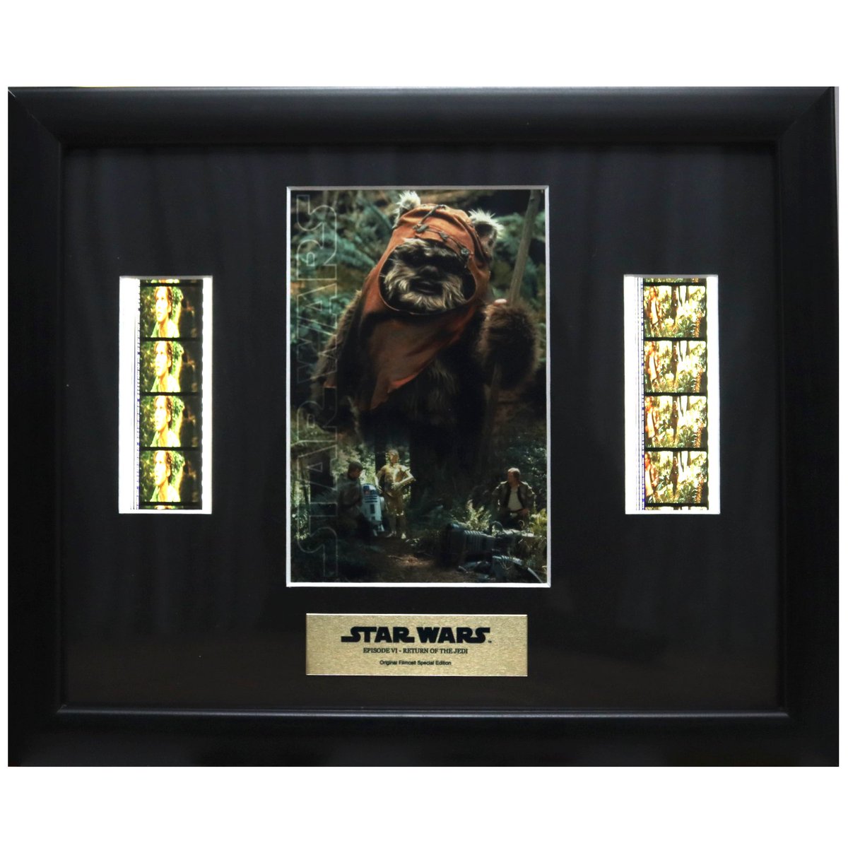 This is your chance to own a piece of celluloid history. This framed print of Wicket with a selection of film cells from Star Wars Return of the Jedi. 
thesignatureshop.co.uk/products/star-…