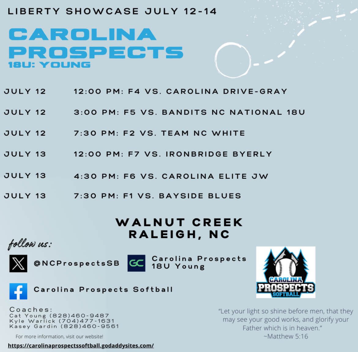 Come see us!! <a href="/MontreatSB/">Montreat College Softball</a> 
<a href="/NCProspectsSB/">Carolina Prospects Softball</a>