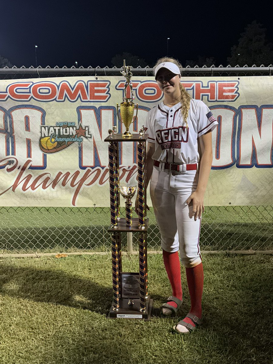 jordan_rossi11's tweet photo. So proud of my team for taking 2nd and going 7-2 at the USSSA Gulf Coast Nationals! I was honored to earn the tournament Most Outstanding Pitcher award for my four games and 18 innings pitched - with one perfect game, 15 total strikeouts and no walks. Some of my highlights here. Our offense was on point with 💣s from @MalacaraJahaira @addisonharvey44 @BrooklynnG2026!  Super excited for Orland Park July 11. Let’s Go Reign! @GenuWinReign @FriarSoftball @ExtraInningSB @DePaulSB @lizjagielski @kelliefox27