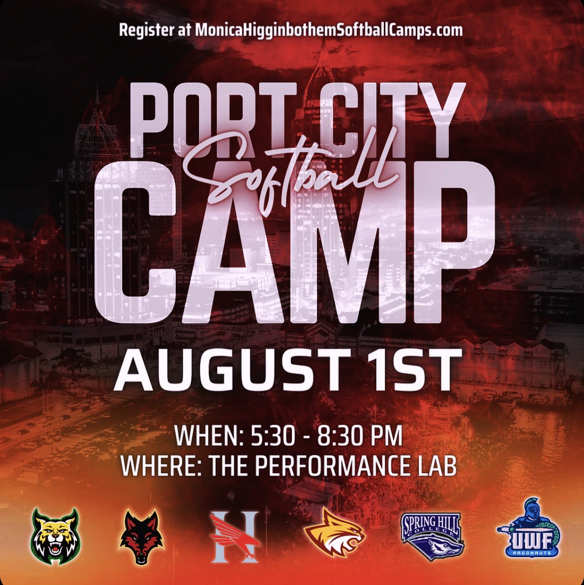 August camp in Mobile, AL! Sign up at the link below ⬇️ 

monicahigginbothemsoftballcamps.com/port-city-coll…