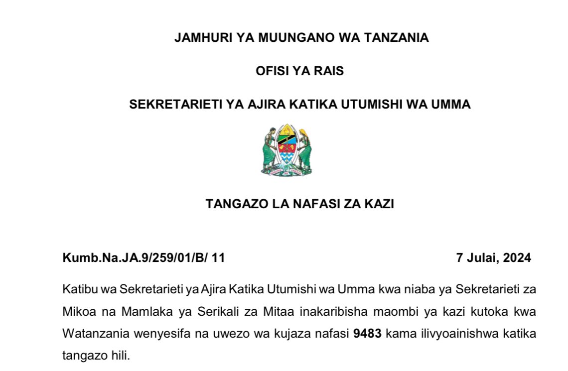 wizara_afyatz's tweet photo. Tangazo la Ajira Kada za Afya, nafasi 9,483 kutoka Sekretarieti ya Ajira katika Utumishi wa Umma. Bofya kiunganishi hiki kupakua tangazo hilo https://t.co/hnsNPcduIX #MtuniAfya #TunaboreshaAfya https://t.co/TBcbE6JJiJ