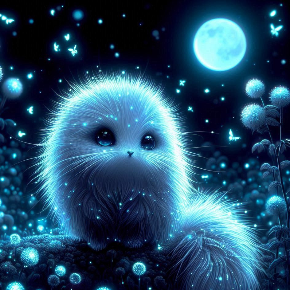 AmsterdaManAI's tweet image. In the night meadow&apos;s hush,
Neon stars in fur&apos;s soft blush.
Bioluminescent flare,
Tiny creature, debonair.
A world of beauty, full moon&apos;s light,
Subtle details, a wondrous sight.
✨🌙 #FairyTaleVibes #DreamyNightMeadow