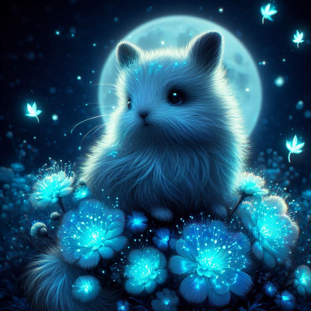 AmsterdaManAI's tweet image. In the night meadow&apos;s hush,
Neon stars in fur&apos;s soft blush.
Bioluminescent flare,
Tiny creature, debonair.
A world of beauty, full moon&apos;s light,
Subtle details, a wondrous sight.
✨🌙 #FairyTaleVibes #DreamyNightMeadow