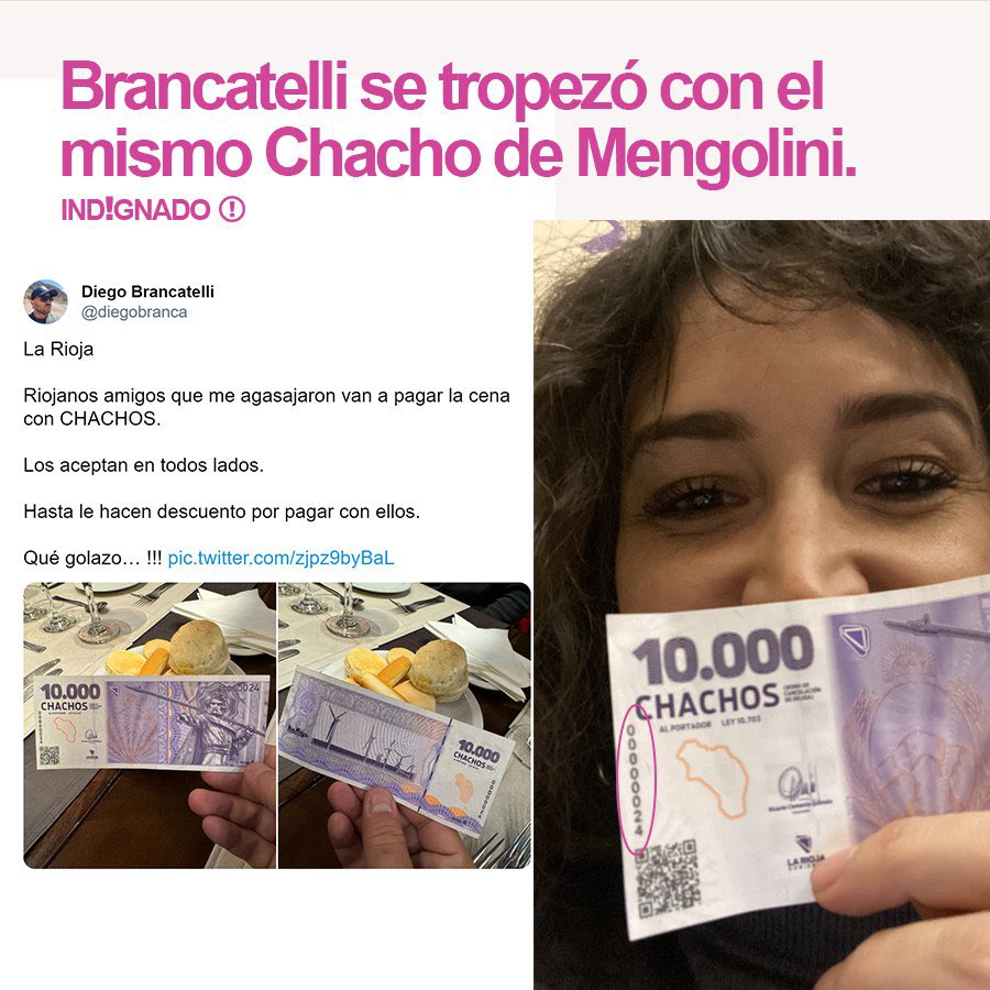 Diego Brancatelli nos quiere hacer creer a todos que pagó con Chachos y es el mismo que publicó Mengolini hace 3 días. Número 00000024. El Kirchnerismo no quiere que se viralice esto! Comenta, dale like, arroba a ambos y compartí. Que llegue a todos los argentinos. 🔥🧨👊🏻