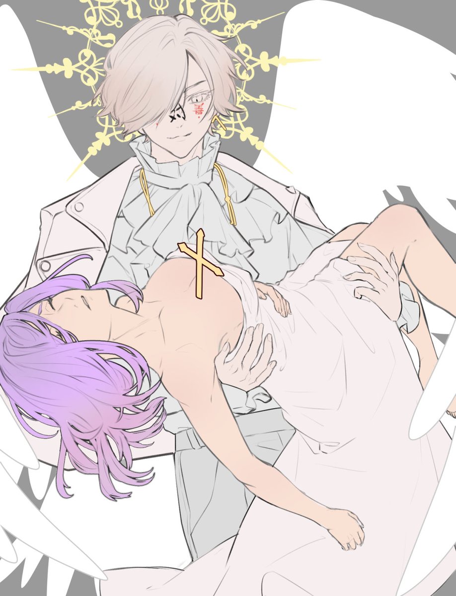 KC_7385's tweet photo. My process! 
Gabriel x MC♀️
His earrings that could transform into weapon
#WHB 
#whatinhellisbad 
#地獄のどこが悪い https://t.co/ic2Lgh33d4