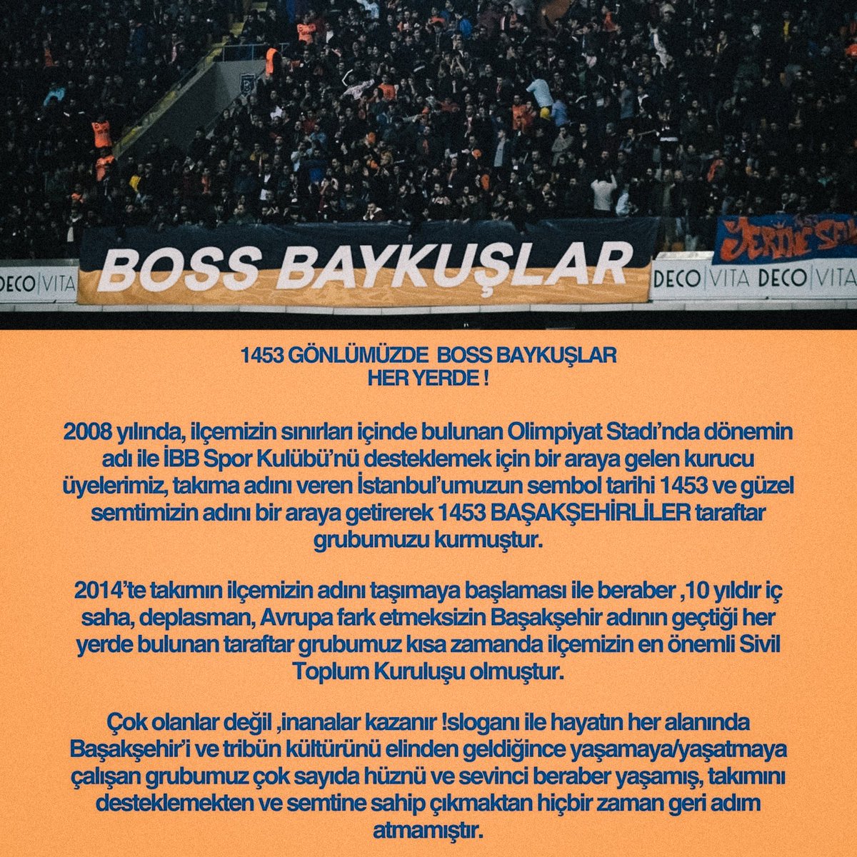 tribundergi's tweet photo. Başakşehir FK tribün grubu 1453 Başakşehirliler grubun adını Boss Baykuşlar olarak değiştirdiklerini açıkladı.