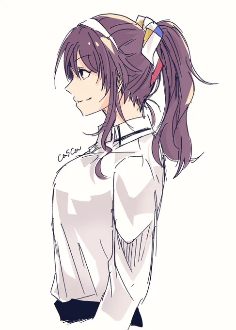 原稿の合間の落書きポニテ柄さん 描いてから七夕にちなんだ絵にすればよかったと思ったので雰囲気だけでも #毎週何か描くcasca