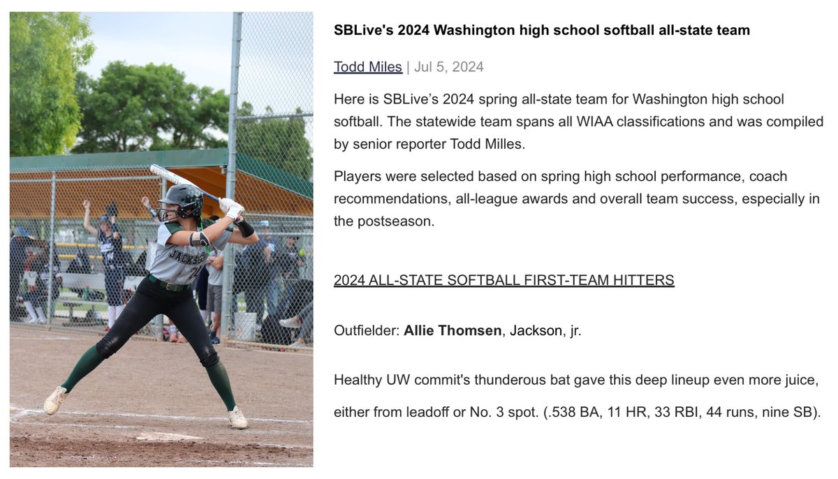 Allie_Thomsen_ClassOf2025 (@allie_thomsen) on Twitter photo Thank you SO MUCH <a href="/SBLiveWA/">Washington High School On SI</a> for the honor of being selected All-State first team!!! Truly honored to be mentioned with so many great players. Thank you to my @jacksonhs_sb teammates and coaches!
<a href="/CoachTarr/">Heather Tarr 🦄 💜</a> <a href="/lglasoe/">Lance Glasoe</a> @jenn_salling <a href="/BKilpatrick22/">BradKilpatrick22</a> Thank you SO MUCH <a href="/SBLiveWA/">Washington High School On SI</a> for the honor of being selected All-State first team!!! Truly honored to be mentioned with so many great players. Thank you to my @jacksonhs_sb teammates and coaches!
<a href="/CoachTarr/">Heather Tarr 🦄 💜</a> <a href="/lglasoe/">Lance Glasoe</a> @jenn_salling <a href="/BKilpatrick22/">BradKilpatrick22</a>