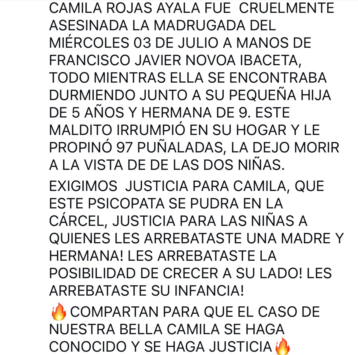 CarlaBuguidi's tweet photo. Ayuden a difundir y a visibilizar porque si no ocurre en Stgo no se habla. Camila asesinada con 97 puñaladas frente a su hija quien tmbn resultó herida #justiciaparacamilarojas @chvnoticias @TVN @meganoticiascl @rodrigosepu https://t.co/G2eFLOQ2BP