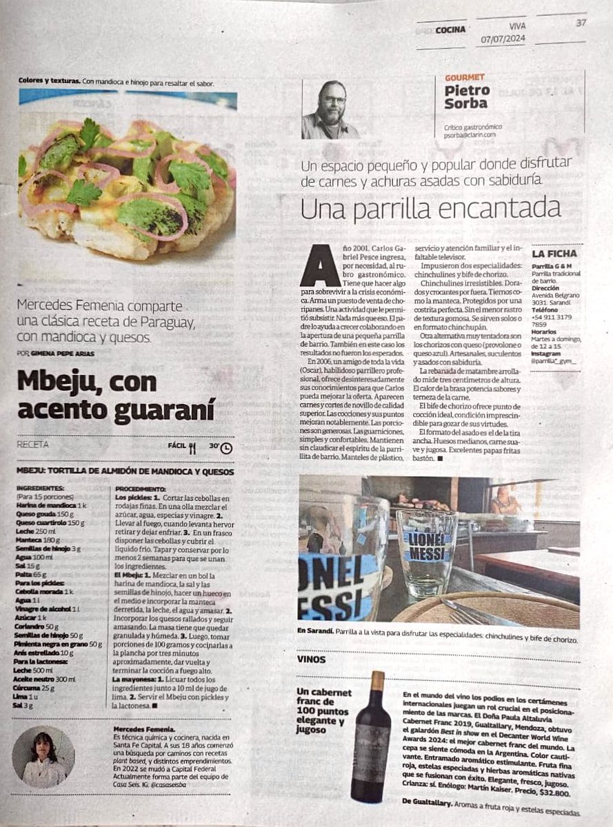 @PietroSorba (@pietrosorba) on Twitter photo Buen día. Comparto con Uds. mi nota del domingo en #revistava <a href="/claringourmet/">Clarín Gourmet</a> <a href="/clarincom/">Clarín</a>. Hoy la parrilla de Sarandí #GyM. El vino de la semana es el Altaluvia Cabernet Franc 2019 de <a href="/DonaPaulaWines/">Doña Paula</a>. Buen lectura. Aquí va el link: Buen día. Comparto con Uds. mi nota del domingo en #revistava <a href="/claringourmet/">Clarín Gourmet</a> <a href="/clarincom/">Clarín</a>. Hoy la parrilla de Sarandí #GyM. El vino de la semana es el Altaluvia Cabernet Franc 2019 de <a href="/DonaPaulaWines/">Doña Paula</a>. Buen lectura. Aquí va el link: