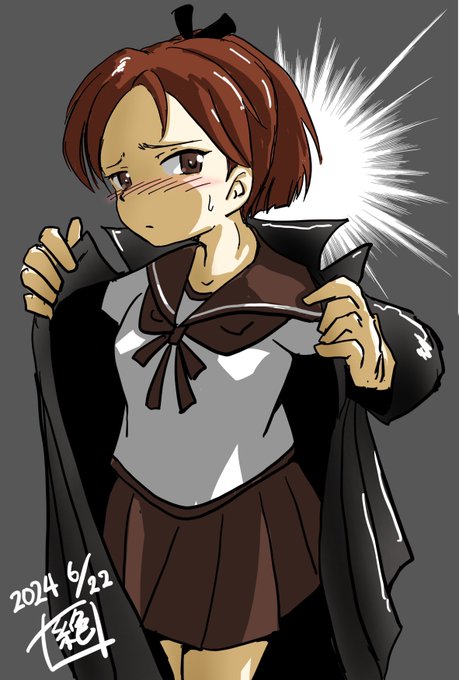 #ポニーテールの日
 ポニーテールといえば
敷波ちゃん❤️
うちの秘書艦であります‼︎
かーいいんだコレが‼︎
過去絵でありますが
ぺたり
#艦これ 