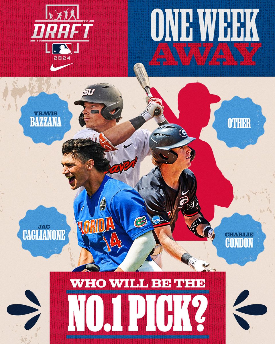 MLB's tweet photo. The #MLBDraft is one week away!
Who do you think the @CleGuardians will take No. 1 overall? https://t.co/UV7299uVcy