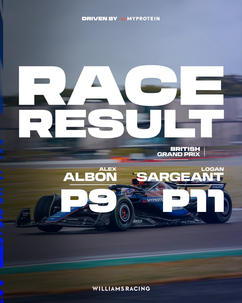 POINTS AT THE BRITISH GP! 🙌🇬🇧

A mega drive by both Alex and Logan to secure our best result of the season and two points! 🤩

#DrivenByMyprotein @myprotein