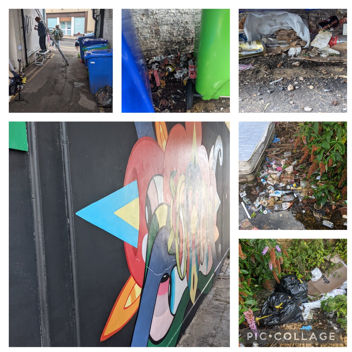 EricTorrington's tweet photo. 346 #litter items this morning on a meandering #Stroud route taking in 2 street art festival locations. Love the wall art but not the alleyways of doom they are in. Artists working in littered grot spots. Time to spruce up the floors as well. Stop #litters acceptance. @StroudDC https://t.co/xFQHgq50jb