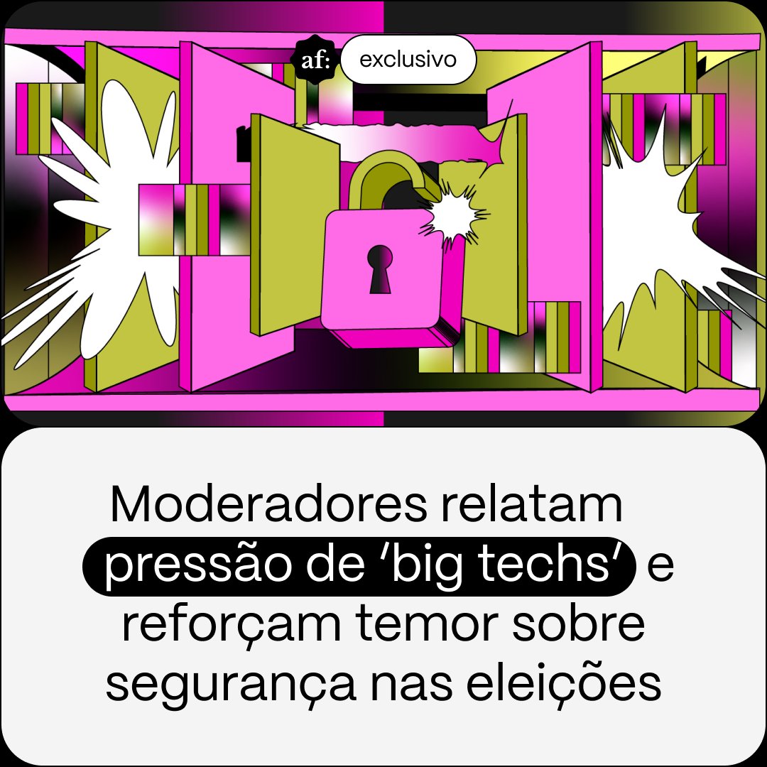 EXCLUSIVO. A meses da eleição municipal, profissionais que atuam na moderação de conteúdo para as principais redes sociais relatam cobranças por aumento de produtividade e uma piora nas condições de trabalho.

Confira: 👇
aosfatos.org/noticias/moder…