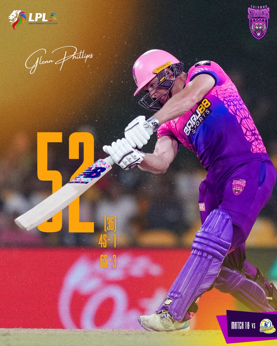 ColomboStrikers's tweet photo. Batting powerhouse! 💜⚡

#ColomboStrikers #LPL #StrikeToConquer #TheBasnahiraBoys #HouseOfTigers #Lankapremierleague #CSvsDS #GlennPhillips https://t.co/rm040fhkwG