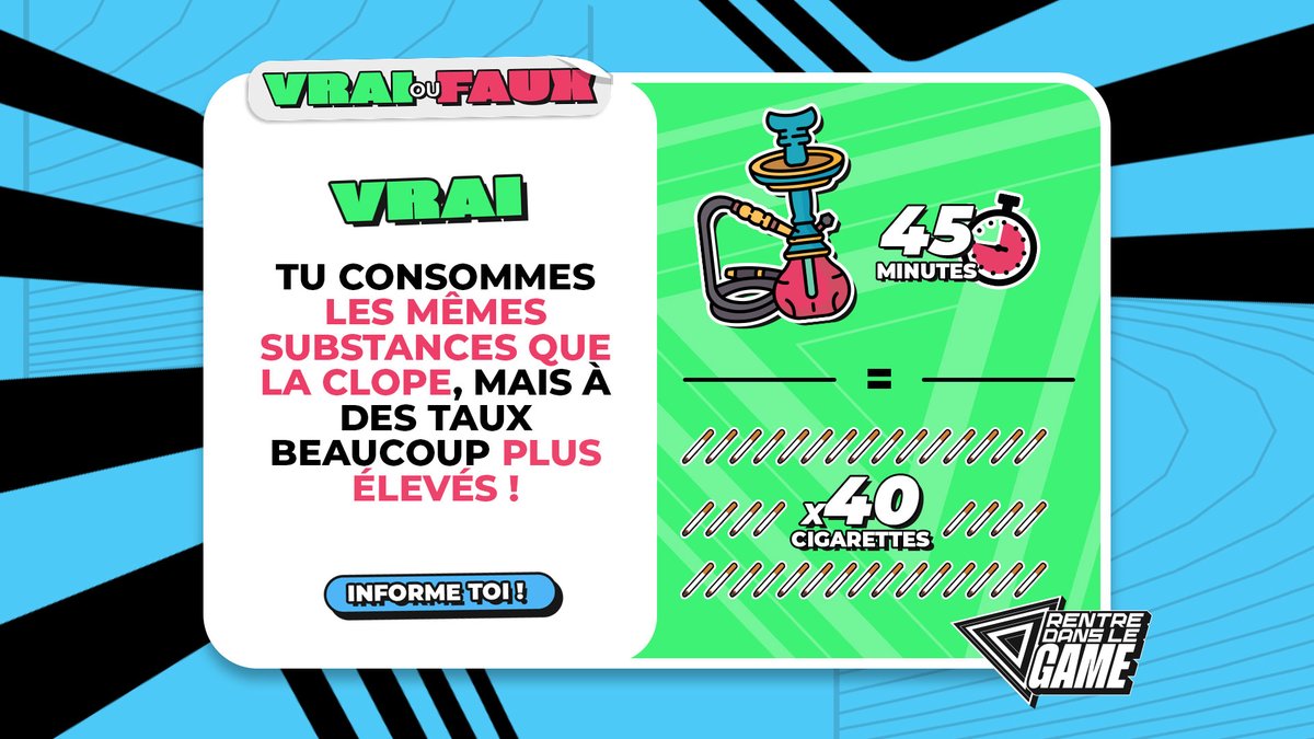 RentreDsLeGame's tweet photo. La majorité d'entre vous a bien répondu !

La chicha est effectivement plus nocive que la clope 🚭 https://t.co/nbm8wubjTR